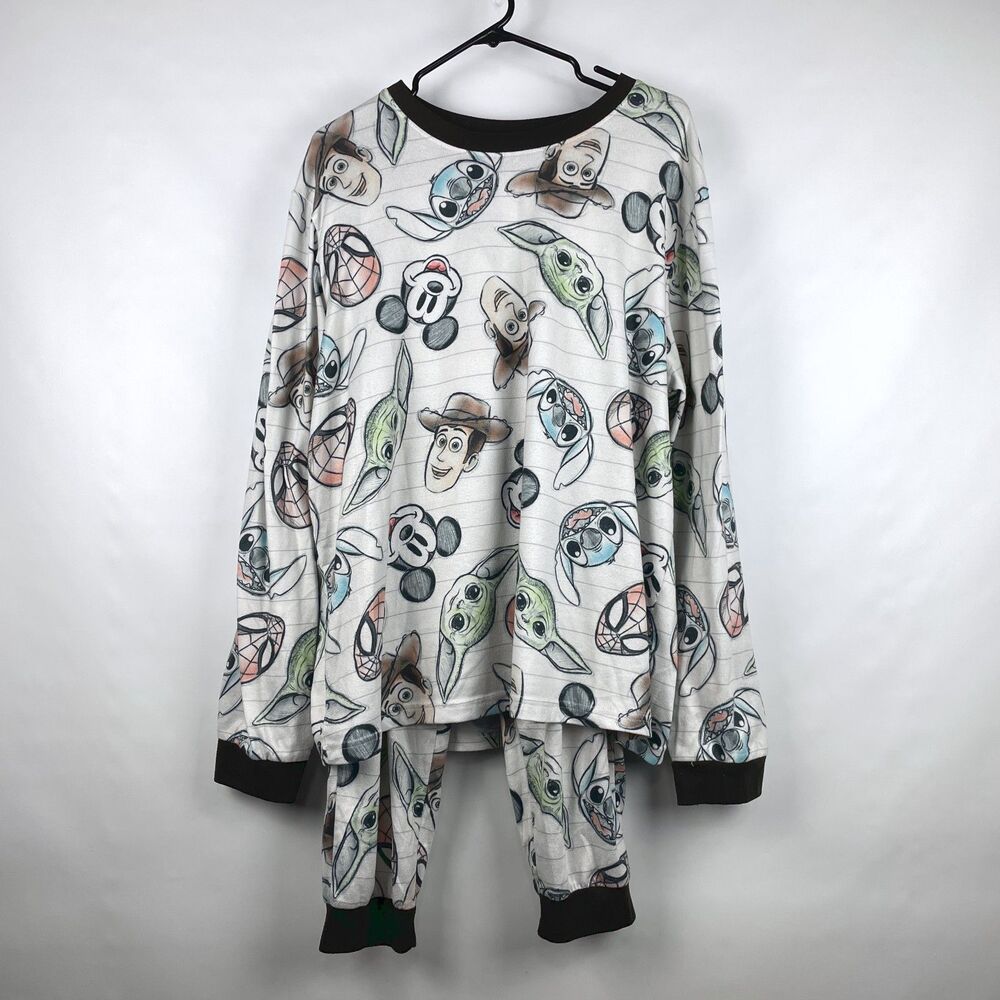 Disney 100 Character Mash Up 2pc PJ Set Women's XL Mickey Woody Grogu Stitch